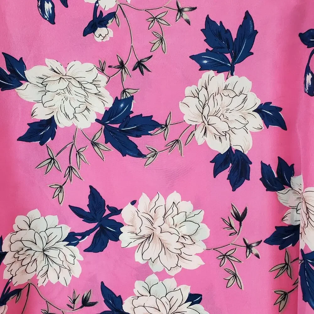 Yumi Kim Velvet Morning Hot Pink Floral Blouse S Silky Puff Sleeves Tropical Top